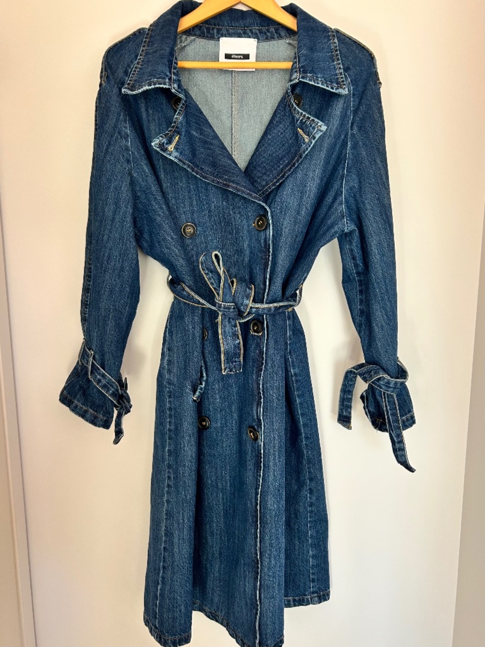 Double Breasted 100% Cotton Made in Italy Blue Denim Trench Coat Long MaxiJacket